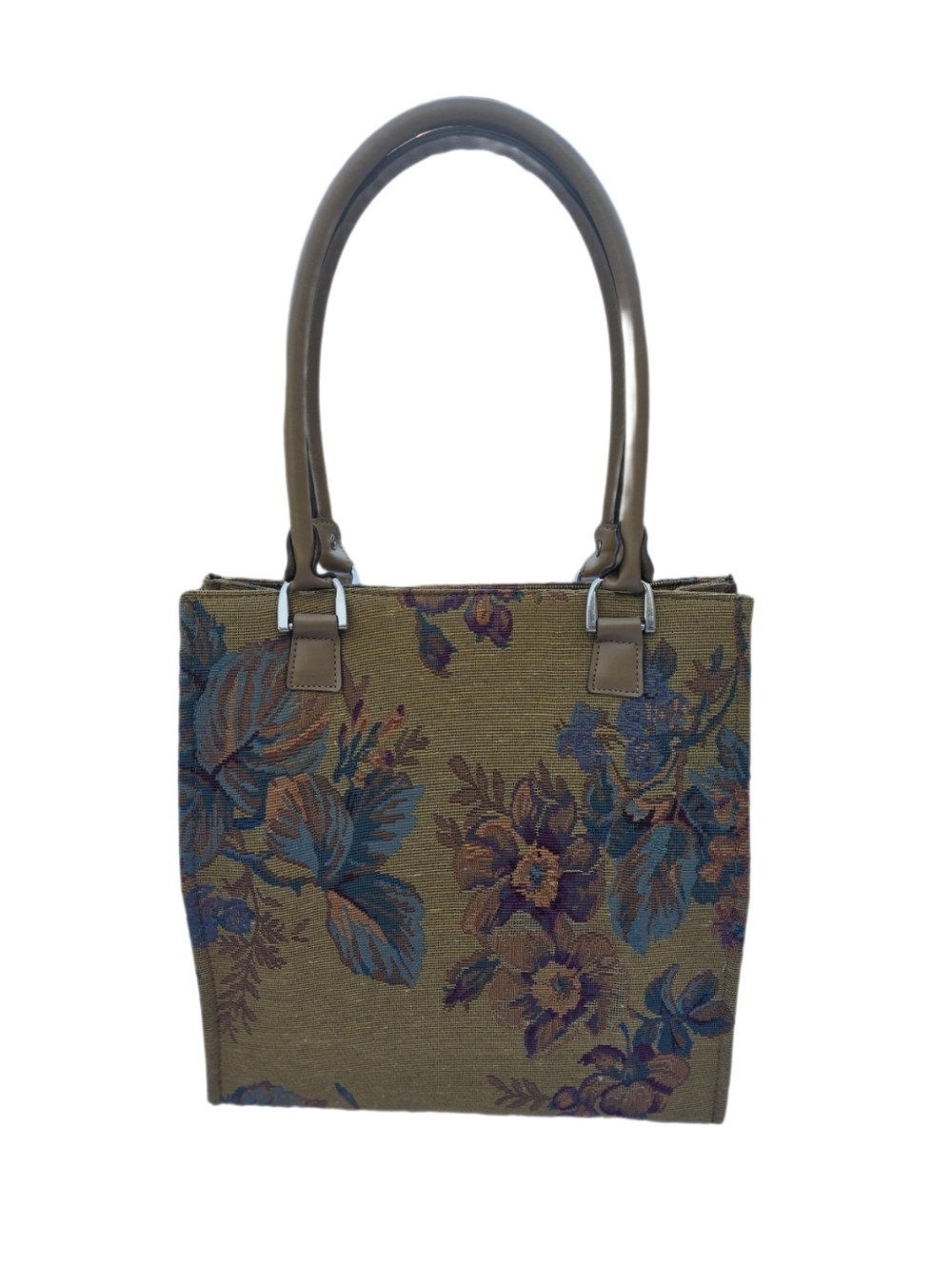 Vintage Pegasus Floral Tapestry Tote Bag - Earthy Tones & Vegan Leather Handles - Picture 6 of 15